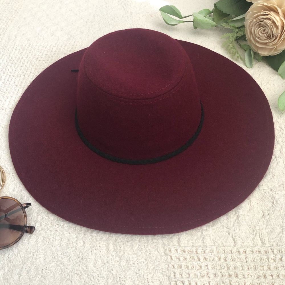 Burgundy Maroon Wool Blend Floppy Wide Brim Hat